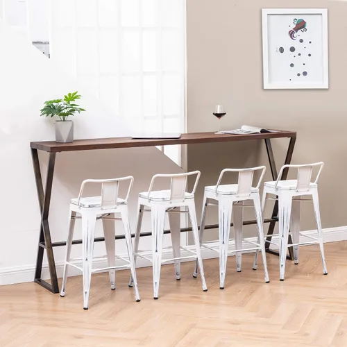 Miniatura 2 de Aklaus Taburetes de bar de 26 pulgadas con respaldo bajo, juego de 4 taburetes de bar de metal industrial con asiento de madera, taburetes de altura