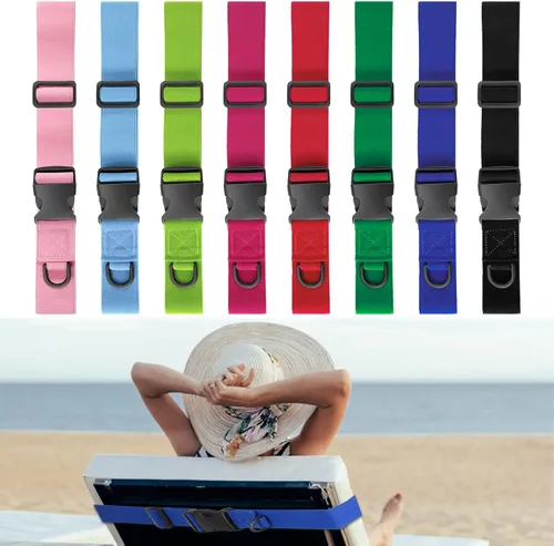 Paquete de 8 bandas de toalla de playa, bandas de toalla de playa, clips de toalla elásticos para sillas de playa, artículos esenciales de crucero