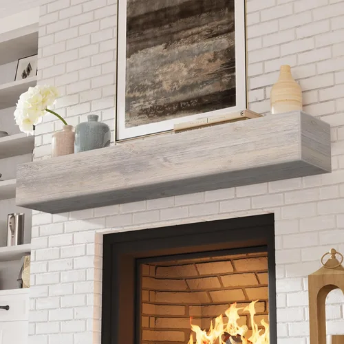 Miniatura 16 de Eshoma - Repisa para chimenea artesanal; estante sólido para colocarse sobre la chimenea; estante flotante montado en la pared con soportes Nogal