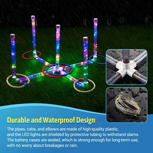 Miniatura 4 de Juegos de patio al aire libre para adultos y niños, juegos de lanzamiento de anillos LED con multicolor, fáciles de configurar y sin necesidad