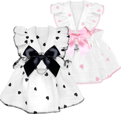 Miniatura 6 de Vestidos para perros pequeños, hembra, perro, gato, vestido lindo de algodón extra de verano, decoración de lazo, traje de cumpleaños, ropa de Rosa