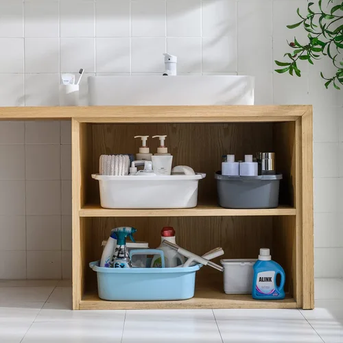 Miniatura 16 de Carrito de almacenamiento de limpieza de plástico ALINK con asa, gran organizador de cesta de ducha para dormitorio, baño, herramienta, jardín