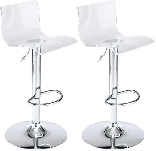 Brage Living Taburetes de bar de acrílico con respaldo medio, juego de 2, taburetes de bar giratorios ajustables transparentes, sillas de bar de