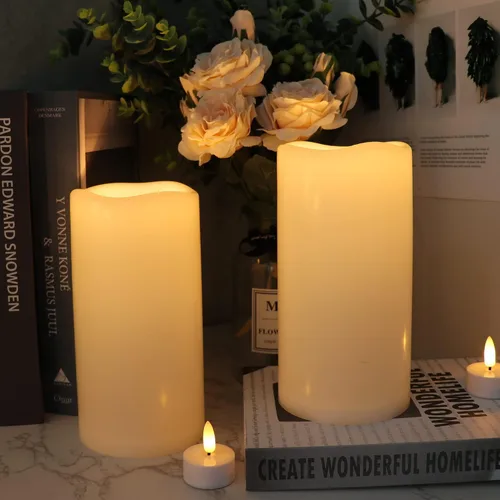 Miniatura 4 de GenSwin Velas impermeables sin llama para exteriores con temporizador remoto, velas LED parpadeantes grandes que funcionan con pilas para linternas