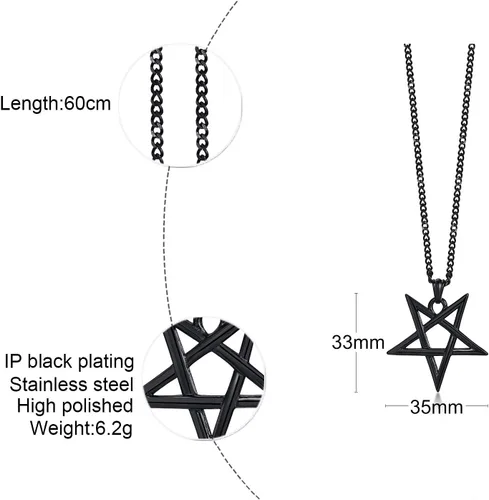 Miniatura 3 de TempBeau Collar con colgante de pentagrama satánico Baphomet Cadena de eslabones de pentáculo invertida hecha a mano, iglesia satanista, punk