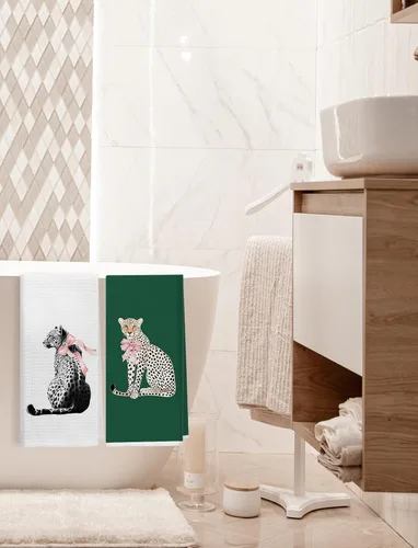 Miniatura 4 de Coquette - Toallas de cocina de leopardo con lazo rosa, toallas de mano retro de moda para baño, paños de cocina con estampado de leopardo funky