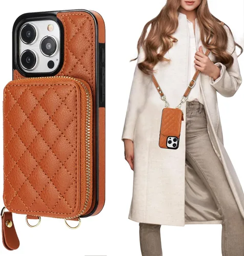 Miniatura 14 de Bocasal Funda tipo cartera cruzada para iPhone 15 Pro, Bolso Cartera con Cremallera de Cuero PU con Bloqueo RFID, Funda Tipo Libro con Tapa Blanco