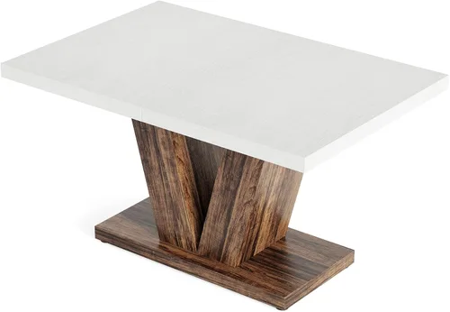 Miniatura 8 de LITTLE TREE Mesa de comedor de 47 pulgadas para 4, mesas de comedor modernas, mesa de cocina rectangular blanca con pedestal en forma de V marrón