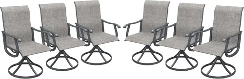 Miniatura 25 de VICLLAX Juego de 2 sillas de comedor giratorias para patio, sillas de exterior de tela de malla de textileno acolchada con reposabrazos para porche
