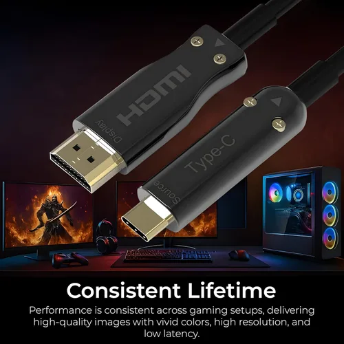 Miniatura 3 de Pacroban Cable de fibra óptica USB-C a HDMI de 50 pies, 4K a 60 Hz HDR Compatible con Thunderbolt 3 Cable Ultra HD tipo C a HDMI Cable largo