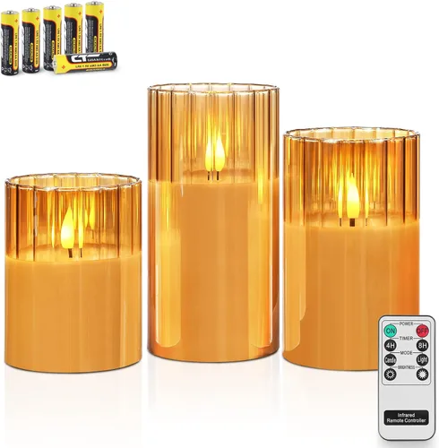 Miniatura 13 de Rhytsing Velas LED de vidrio acanalado transparente que funcionan con pilas con control remoto, juego de velas blancas sin llama con temporizador