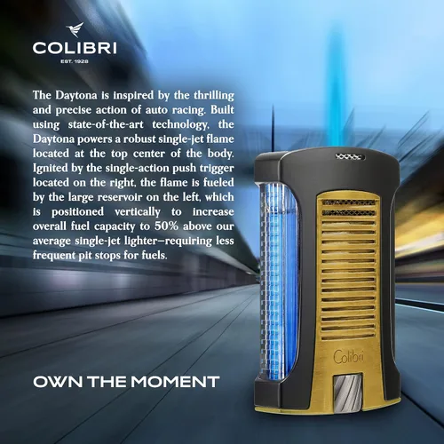 Miniatura 3 de Colibri Daytona - Encendedor de butano resistente al viento: llama ajustable, encendedor de puros recargable de un solo chorro, diseño ergonómico Oro