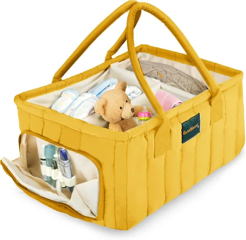 Miniatura 10 de Organizador de pañales grande con asa neutral para niño y niña, cesta de bebé para guardería, automóvil, cambiador, almacenamiento portátil