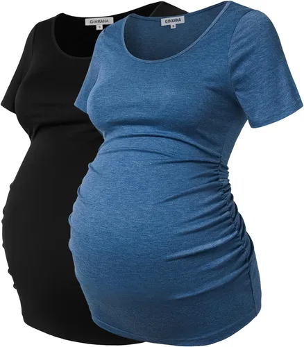 Miniatura 22 de GINKANA Blusas de maternidad de manga corta, diseño floral, fruncido, casual, para mamá, para embarazo