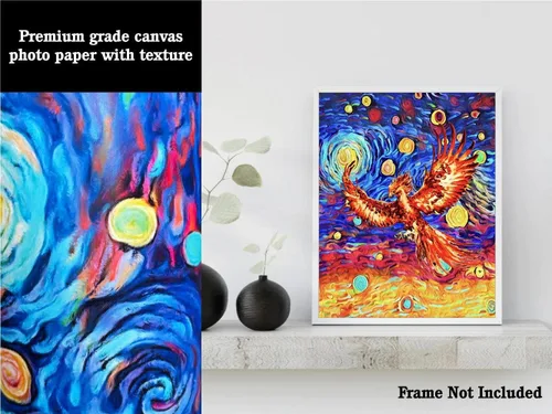 Miniatura 3 de Bestbuddy Pet 8X10 sin marco noche estrellada inspirada Phoenix Bird Inmortal Firebird Animales Amante Familia Paz Amor Pintura al óleo Impresión