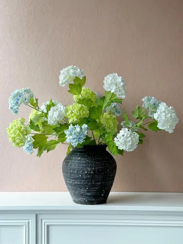 Miniatura 6 de YalzoneMet Bola de nieve artificial Viburnum 4 piezas de 26.8 pulgadas de color azul graduado, hortensias pequeñas, 2 cabezales, de látex natural