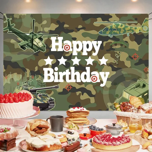 Miniatura 4 de Decoraciones de Fondo de Camuflaje de Feliz Cumpleaños, Pancarta de Camuflaje de Feliz Cumpleaños, Fondo Militar de Camuflaje para Fotos