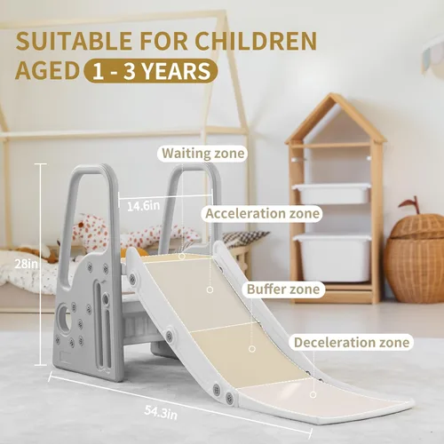 Miniatura 2 de Juego 3 en 1 para niños pequeños, tobogán grande para escalar con pendiente de deslizamiento extralarga, juego de tobogán para niños en interiores