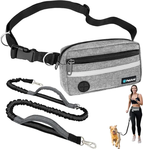 Miniatura 11 de PetAmi - Correa de perro manos libres para correr y caminar, con cinturón con cremallera y dispensador de bolsas para excrementos, asas acolchadas