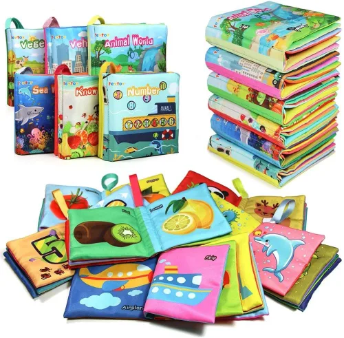 Miniatura 10 de teytoy My First Soft Book, 6 piezas de tela no tóxica para actividades arrugadas en blanco y negro para bebés, niños y niñas, juguetes educativos
