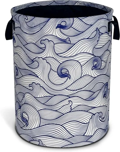 Miniatura 10 de Cesta de lavandería de porcelana blanca y azul chinoiserie, plegable, de tela Oxford, divertida bolsa de lavandería, cesta de almacenamiento