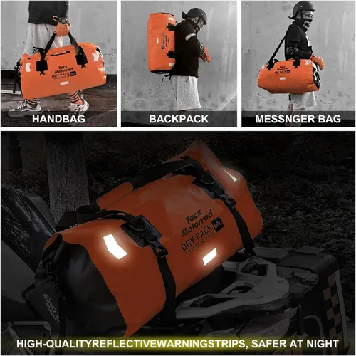 Miniatura 2 de Bolsa de lona impermeable para hombres y mujeres, mochila seca enrollable con correas de fijación rápida, bolsa de sillín de motocicleta para Naranja