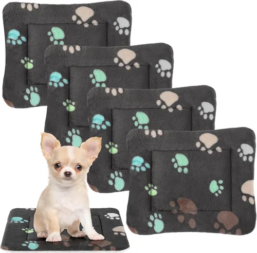 Miniatura 10 de Tuanse Paquete de 4 Tapetes de Cama Ultra Suaves para Perros y Gatos con Lindos Estampados, Almohadilla Reversible de Vellón para Jaula/Perrera