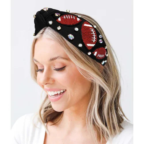 Miniatura 2 de NVENF Diadema de fútbol para mujer, accesorios de fútbol para mamá, diadema anudada con cuentas de fútbol, diadema anudada con diamantes