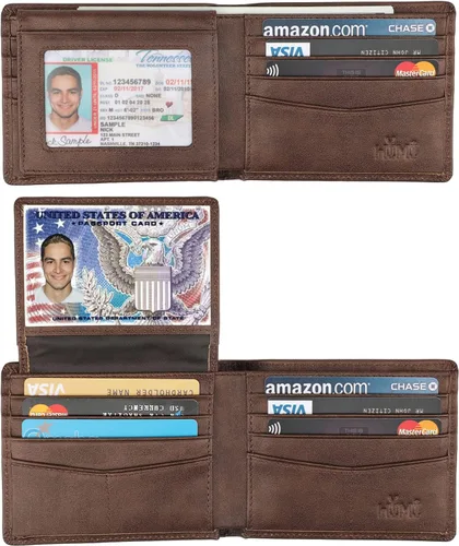 Miniatura 64 de HIMI - Cartera elegante de cuero auténtico para hombre, con bloqueo de interferencia de radiofrecuencia (RFID), con 2 ventanas para identificación