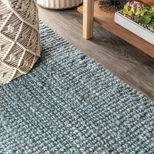 Miniatura 7 de JONATHAN Y Alfombra de yute tejida a mano con borlas color azul claro/gris, 5x8, Pata, estilo bohemio, rústico, de cabaña, fácil de limpiar
