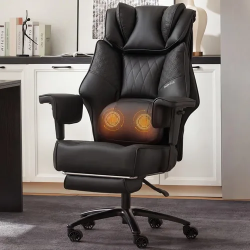 Miniatura 9 de Dowinx Silla de oficina grande y alta con soporte lumbar de masaje, silla de oficina ejecutiva con cojín de asiento ancho y grueso y reposabrazos