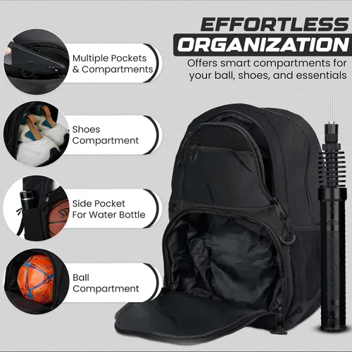 Miniatura 6 de Bolsa deportiva de fútbol y baloncesto con bomba de pelota - Mochila de baloncesto con compartimento separado para pelota y portazapatos, bolsa