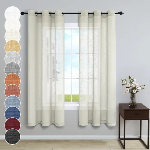 Cortinas color crema de 38 pulgadas de ancho para cocina estilo granja, juego de 2 paneles con ojales y anillos en la parte superior, lino natural