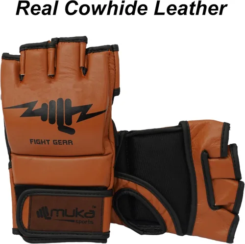 Miniatura 2 de Guantes MMA para hombre, guantes de boxeo con palma abierta, guantes de boxeo de cuero para artes marciales para hombres y mujeres, guantes