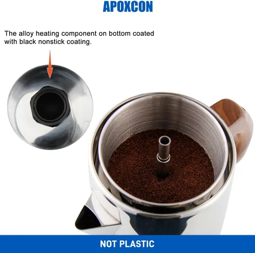 Miniatura 5 de APOXCON Percolador de Café Eléctrico Cafetera de Acero Inoxidable con Perilla de Vidrio Resistente Transparente para Ver el Progreso