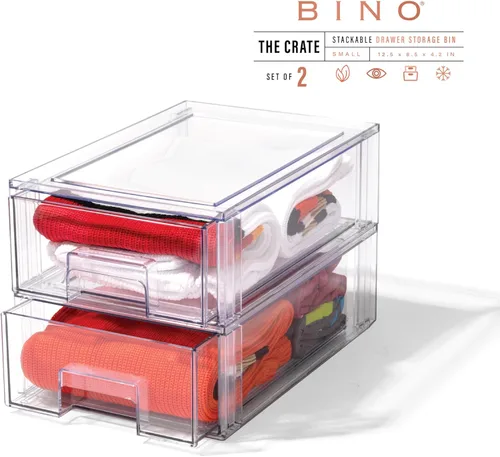 Miniatura 3 de BINO Cajones de almacenamiento apilables, pequeños, paquete de 2, transparentes The Crate Collection Contenedores de almacenamiento con cajones