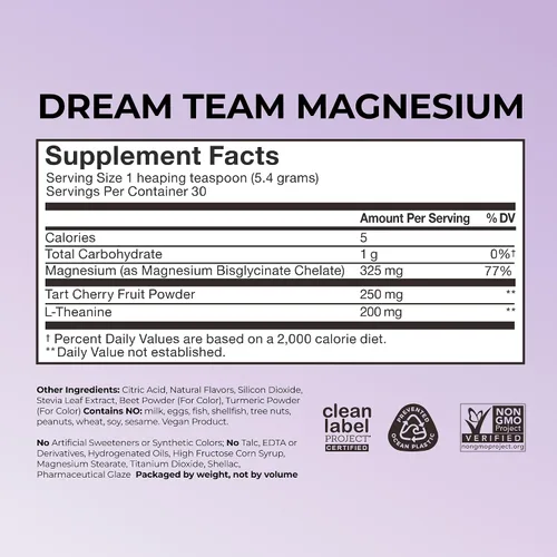 Miniatura 5 de Hum Nutrition Dream Team Polvo de Bisglicinato de Magnesio, L Teanina y Cereza Ácida Suplemento de Magnesio en Polvo para Bebida, Apoya el Descanso