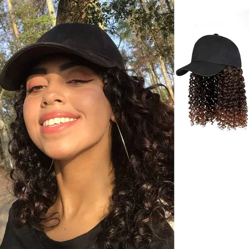 Onepiece - Gorra de béisbol con extensión de cabello, 21 pulgadas, cabello ondulado largo, peluca sintética con pelo para mujeres y niñas Rizos