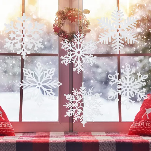 Miniatura 5 de Adornos de copo de nieve con purpurina de 12 pulgadas, copos de nieve blancos grandes de plástico para árbol de Navidad de interior/exterior