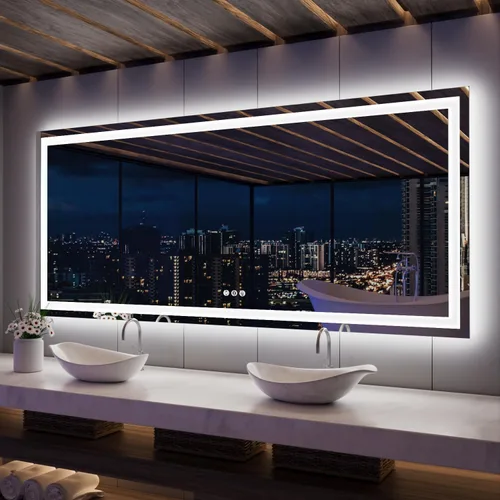 Miniatura 53 de ISKM Espejo LED con marco para baño de 55"x36", espejo de baño LED regulable con luces, antivaho, espejo iluminado frontal y retroiluminado de 3