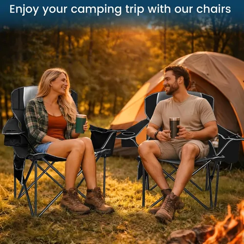 Miniatura 9 de Sillas de campamento para adultos de alta resistencia de 500 libras de capacidad, silla plegable de respaldo alto con marco de acero grueso, silla