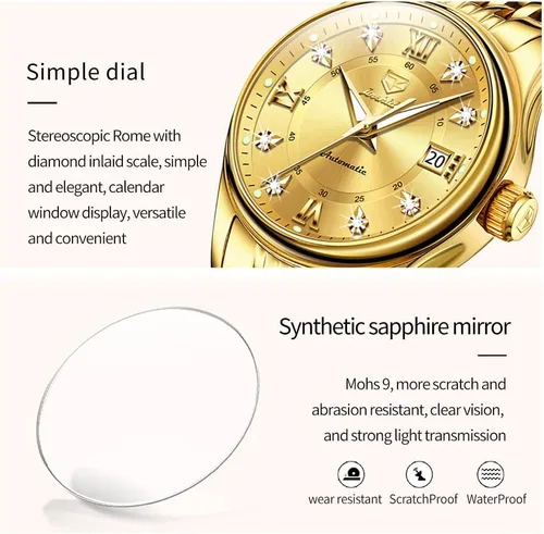 Miniatura 5 de OLEVS Relojes automáticos para mujer, mecánicos, cuerda automática, vestido de lujo, esfera de diamante, correa de acero inoxidable, impermeable