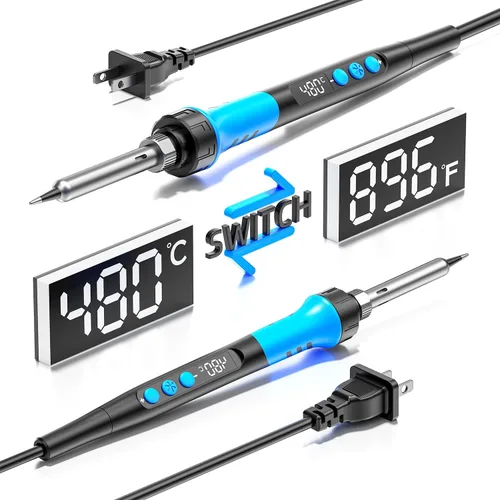 Miniatura 2 de Kit de soldador, pistola de soldadura digital LCD de 90W 110V, herramienta de kit de soldador de 12 en 1, temperatura ajustable de 180-480°C, 5 Azul