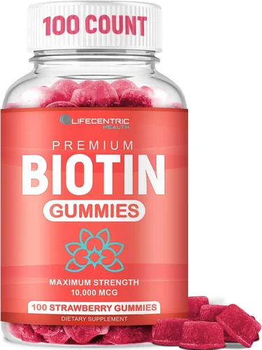 Gomitas de biotina para el crecimiento del cabello | Biotina de máxima fuerza 10000mcg previene el adelgazamiento y la pérdida | Suplemento de
