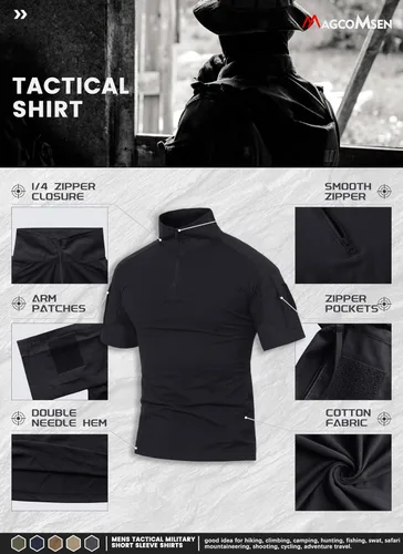 Miniatura 22 de MAGCOMSEN Camisas militares tácticas para hombre con cremallera de 1/4, manga corta, ajustada, camisa de camuflaje