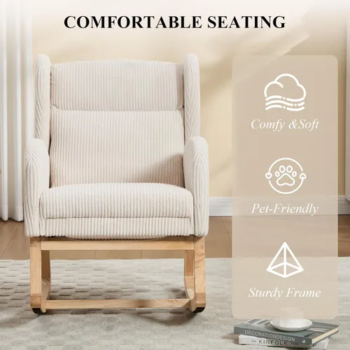 Miniatura 7 de NIOIIKIT Nursery Rocking Chair with Footrest, Teddy Upholstered Glider Chair, Nursery Gliding Recliner with Side Pocket, Glider Rocker for Living