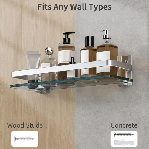 Miniatura 10 de Danpoo Estante de pared de vidrio templado transparente, organizador de pared para baño, cocina (plata mate)
