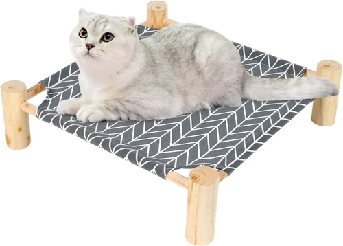 Miniatura 2 de Patas Lague Hamaca Cama para Gatos y Perros Pequeños, Cama Elevada de Madera Transpirable para Mascotas Gatos Conejos con Refrigeración para Arrow