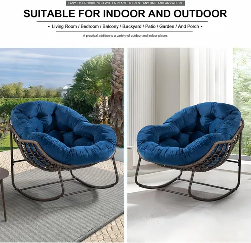 Miniatura 7 de Mecedora para exteriores, silla de huevo de ratán de gran tamaño, cojín reclinable acolchado para interiores y exteriores, moderna silla de descanso