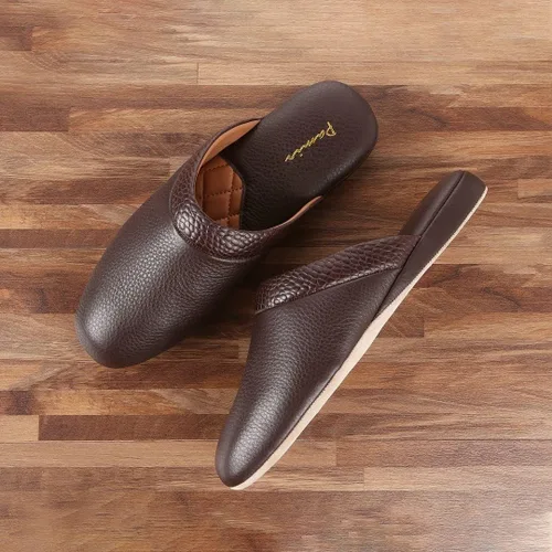 Miniatura 7 de PAMIR Pantuflas de casa de cuero texturizado prémium para hombre con espuma viscoelástica